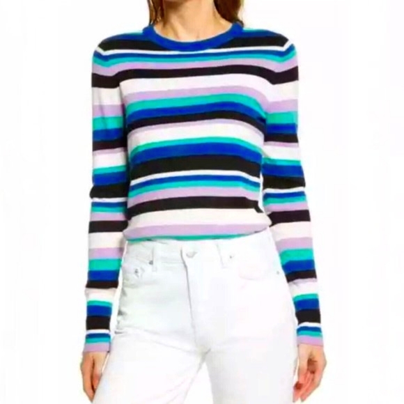 Halogen Sweaters - NWT HALOGEN CREWNECK SWEATER Multi Blue Freya Stripe Sz Small